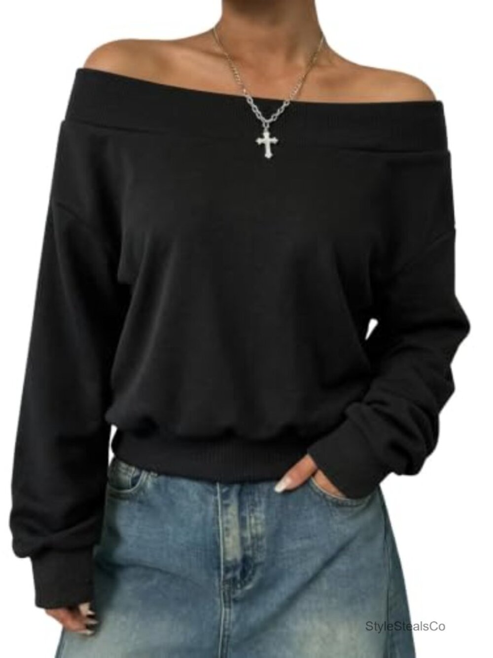 Off The Shoulder Sweatshirt Long Sleeve Pullover Top Women